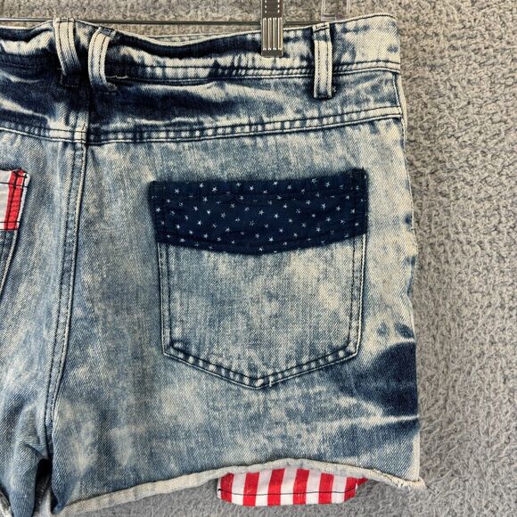 VTG Seventeen Jean Shorts Sz 11 Patriotic Distressed Cut Off Denim Blue Striped - Picture 10 of 12